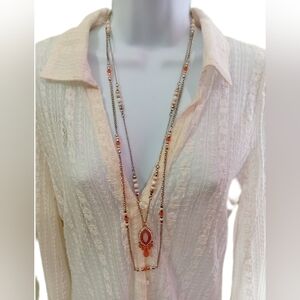 Chic Layered Necklace with Coral Highlights